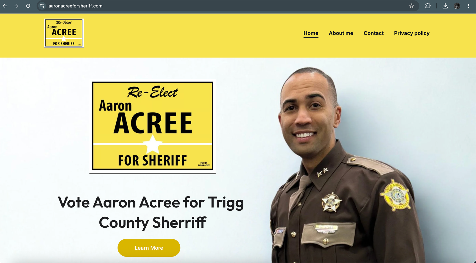 Desktop screenshot of the Aaron Acree for Sheriff website