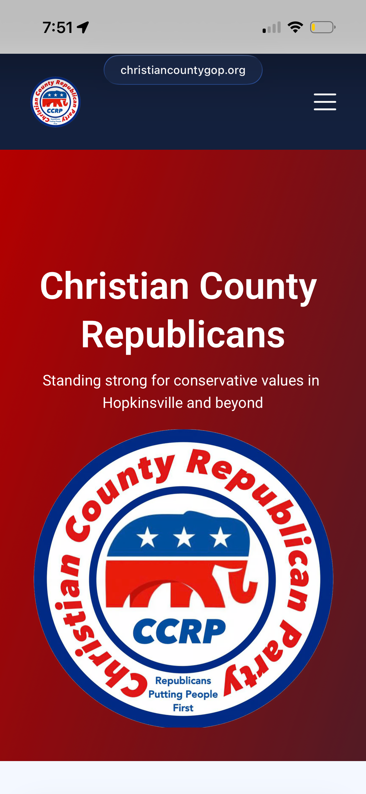 Mobile screenshot of the Christian County GOP website